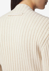 Victoria Beckham Knitted Wool Sweater Beige 1326KJU007314AWO/T_VIBEC-EL
