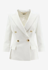 Elisabetta Franchi Double-Breasted Blazer with Logo Cufflinks White GI26766E2360_Avorio_70281306