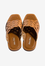 Miu Miu Woven Leather Flat Sandals Cognac 5XX678FA0153ZN8_F0151