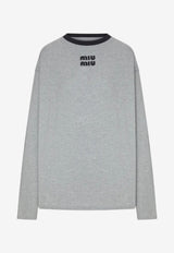 Miu Miu Long-Sleeved Logo T-shirt Gray MJLA31SOOO1841_F0BD9