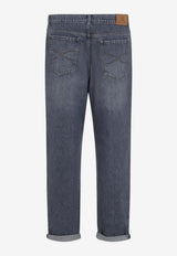 Faded Wash Straight-Leg Jeans