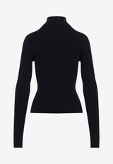Mock-Neck Ribbed Cardigan