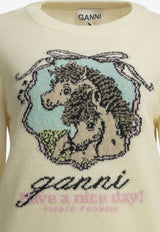 GANNI Intarsia Knit Horses Sweater Off-white A1150016135_4f5e1d71-6b09-486a-905e-ad0daeaf3556