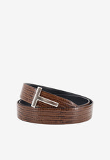 Tom Ford T Buckle Croc-Embossed Leather Belt Brown TB224LCL483SEBN_CARAMEL_70013733
