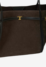 Tod's Medium T Signature Suede Tote Bag Brown XBWTIMA0300-P3A-201A