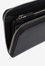 Triangle Logo Zip-Around Wallet in Saffiano Leather