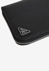 Triangle Logo Zip-Around Wallet in Saffiano Leather
