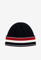 Thom Browne Cable Knit Striped Beanie Navy MKH107AY1005_415