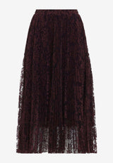 Floral Lace Pleated Midi Skirt
