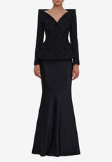 Self-Portrait Metallic Boucle Satin Maxi Dress Black AW26-057XA--B