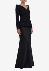 Self-Portrait Metallic Boucle Satin Maxi Dress Black AW26-057XA--B