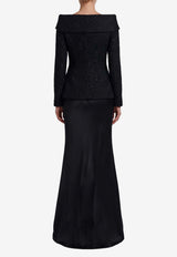Self-Portrait Metallic Boucle Satin Maxi Dress Black AW26-057XA--B