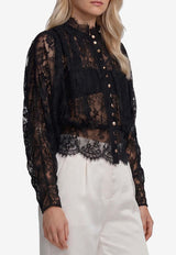 Self-Portrait Sheer Lace High-Neck Blouse Black AW26-009TC--B