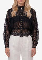 Self-Portrait Sheer Lace High-Neck Blouse Black AW26-009TC--B