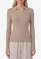 Max Mara Gergo Rib Knit Polo Sweater Gray 2621366101600-10012F-002
