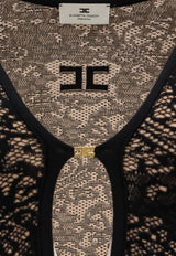 Elisabetta Franchi Monogram V-neck Lace Dress Black AM26Q66E2FR9_Black_70281217