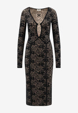 Elisabetta Franchi Monogram V-neck Lace Dress Black AM26Q66E2FR9_Black_70281217