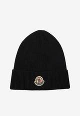 Moncler Logo Patch Ribbed Wool Beanie Black L20913B70500-A9342-999