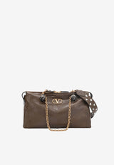 Valentino Panthea Chevron Leather Shoulder Bag Brown 9W2B0S70UYF/T_VALE-BGQ