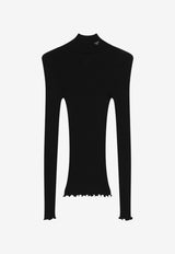 Prada Mock-Neck Ribbed Knit Slim Sweater Black 39700OOO6080/T_PRADA-F0002