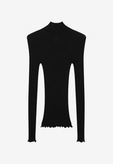 Prada Mock-Neck Ribbed Knit Slim Sweater Black 39700OOO6080/T_PRADA-F0002