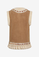 Valentino Embellished Shearling and Suede Vest Beige 9B3NL0AD9FC/T_VALE-CSA