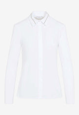 Long-Sleeved Silk Shirt with Embellished Collar