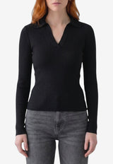 Max Mara Gergo Ribbed Polo Sweater Black 2621366101600-10012F-006