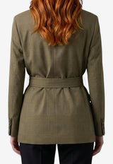 Max Mara Prince of Wales Belted Wool Blazer Green 2621046091600-10270-002