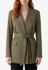 Max Mara Prince of Wales Belted Wool Blazer Green 2621046091600-10270-002