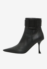 Roger Vivier Viv' Ville 85 Calf Leather Ankle Boots Black RVW83045760-TNR-B999