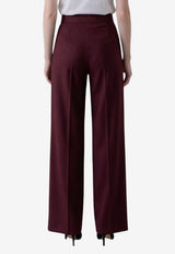 Max Mara Wool Flannel Palazzo Pants Burgundy 2621136142600-10266-005