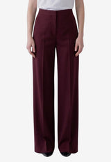 Max Mara Wool Flannel Palazzo Pants Burgundy 2621136142600-10266-005