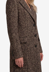 Tagliatore Amanda Single-Breasted Herringbone Coat Brown AMANDA-340218-M1160