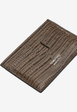 Tom Ford T Line Cardholder in Croc-Embossed Leather Brown Y0232LCL483SEBN_16dc5515-61b9-46e3-9bad-ba897ca9e93c