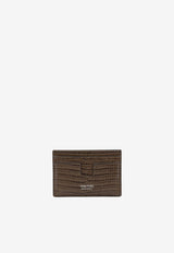 Tom Ford T Line Cardholder in Croc-Embossed Leather Brown Y0232LCL483SEBN_16dc5515-61b9-46e3-9bad-ba897ca9e93c