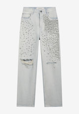 Golden Goose DB Crystal-Embellished Ripped Jeans Blue GWP00844P000626/T_GOLDE-50100