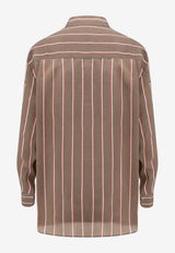 The Frankie Shop Peri Striped Button-Up Shirt Brown CHFS21925279BROWNMULTISTRIPE_BROWN_70332167