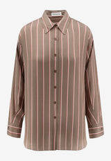 The Frankie Shop Peri Striped Button-Up Shirt Brown CHFS21925279BROWNMULTISTRIPE_BROWN_70332167