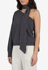Federica Tosi One-Shoulder Knit Top with Scarf Gray 32008-351-80