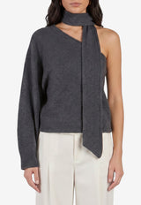 Federica Tosi One-Shoulder Knit Top with Scarf Gray 32008-351-80