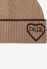 Chloé Embroidered Encoeur Wool Beanie Brown CH26AKB03WCS/T_CHLOE-218