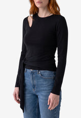 Federica Tosi Cut-Off Knit Top with Sash Black 32005-350-29