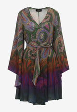 Paisley Print V-neck Mini Dress