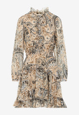 Paisley Print Ruffled Mini Dress