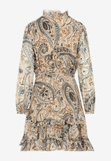 Paisley Print Ruffled Mini Dress