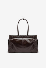 Prada Large Bonnie Leather Shoulder Bag Brown 1BA433MOM2CYR/T_PRADA-F01D6