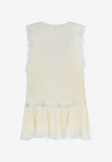Chloé Lace-Trimmed Peplum V-neck Top Cream CH26UHT93005103_Coconutmilk_70333357