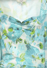 Chloé Floral Print Mini Draped Dress Blue CH26URO5238891J_Whiteblue_70333361
