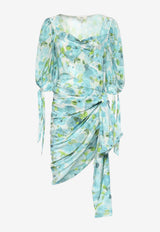 Chloé Floral Print Mini Draped Dress Blue CH26URO5238891J_Whiteblue_70333361
